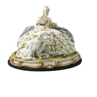 Picture Figurine of a woman with dogs - Italian porcelain