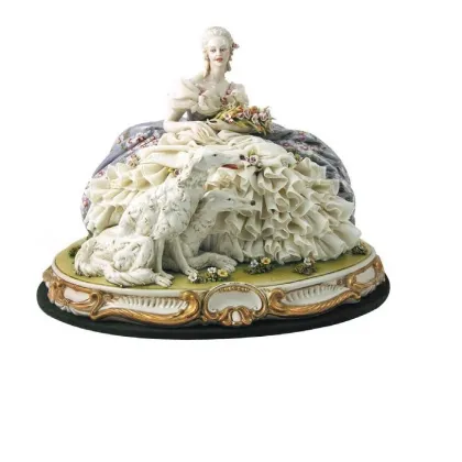 Zdjęcie Figurka kobiety z psami - włoska porcelana