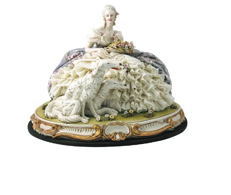 obrazek 1 Figurka kobiety z psami - włoska porcelana