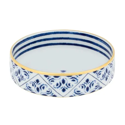 Zdjęcie Miska z porcelany Transatlântica z niebieskim roślinnym ornamentem i złotym obrzeżem - Vista Alegre