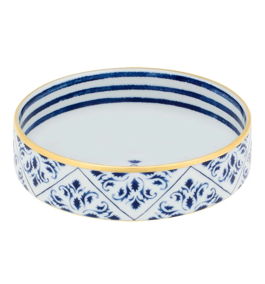 obrazek 1 Miska z porcelany Transatlântica z niebieskim roślinnym ornamentem i złotym obrzeżem - Vista Alegre