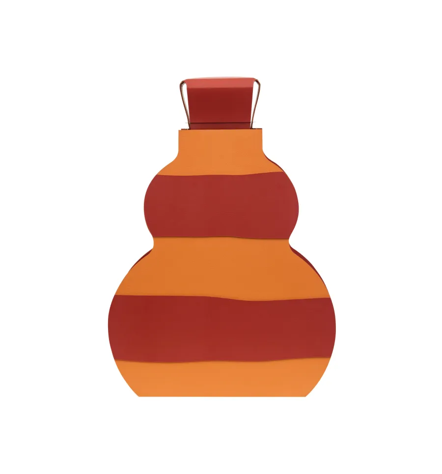 obrazek 1 Niepowtarzalny skórzany wazon Otto 9x33xH45 cm w poziome pasy w kolorze koniakowym i bordowym