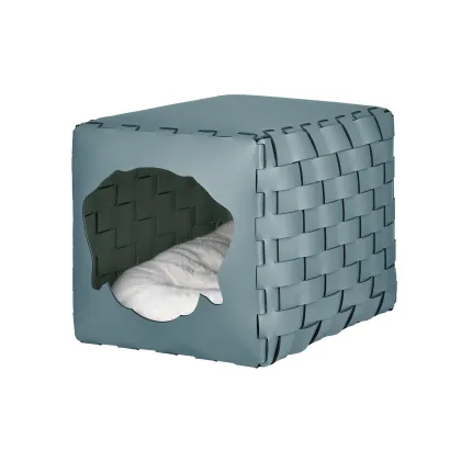 Zdjęcie Jasnobłękitny pastelowy pleciony domek dla psa 35x40x35 cm