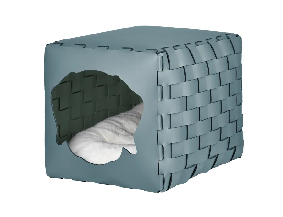 obrazek 1 Jasnobłękitny pastelowy pleciony domek dla psa 35x40x35 cm