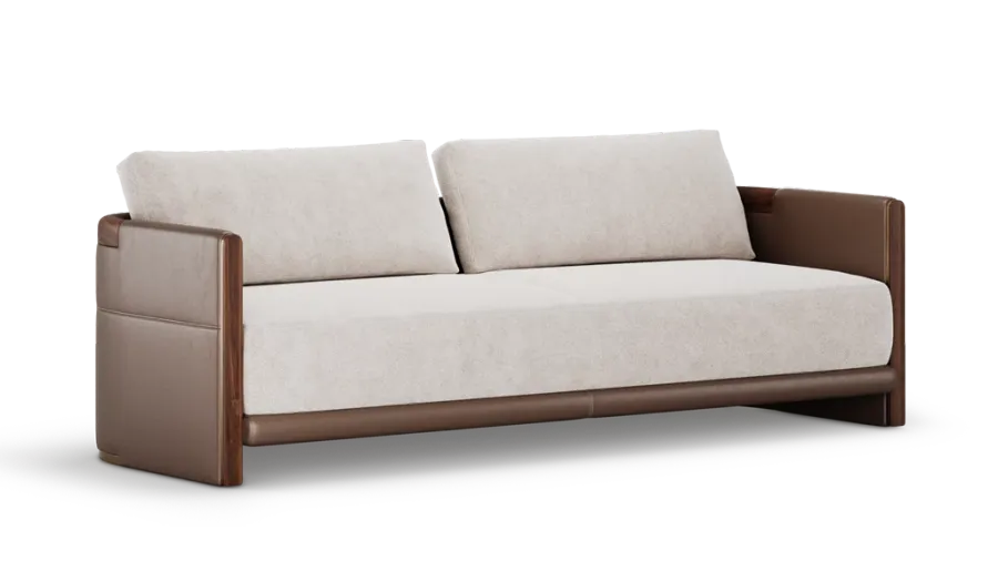 obrazek 3 Ekskluzywna tapicerowana sofa z drewnianą konstrukcją i metalowymi detalami