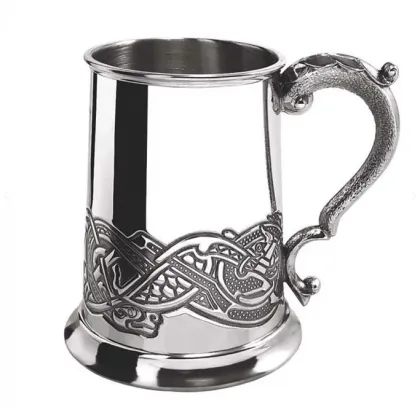 Picture Tin beer mug with a Celtic pattern