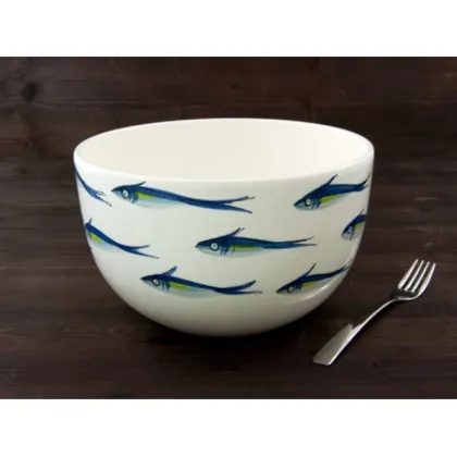 Zdjęcie Duża ceramiczna ręcznie malowana miska na sałatki z motywem sardynek - Le Ceramiche