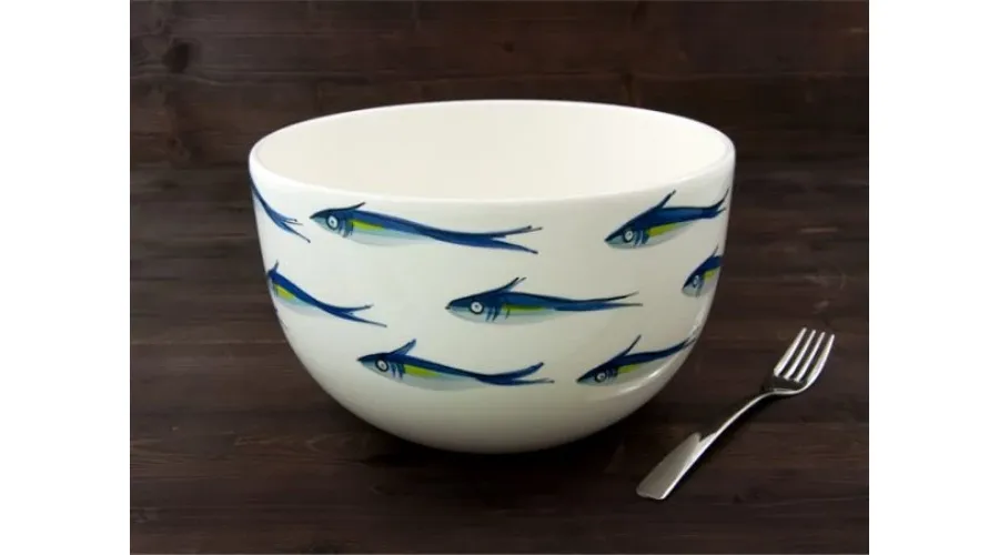 obrazek 1 Duża ceramiczna ręcznie malowana miska na sałatki z motywem sardynek - Le Ceramiche