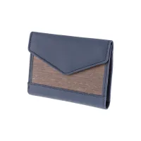 Picture Exclusive women's purse made of smooth dark blue leather and smoked oak wood