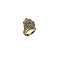 Picture 18K Gold Plated Silver Ring White Cubic Zircons Natural Sapphire Blue Hydrothermal Oval Quartz Stones