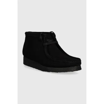 Zdjęcie Clarks Originals mokasyny zamszowe Wallabee Boot kolor czarny na płaskim obcasie 26155521