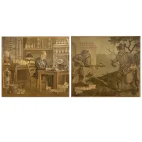 Zdjęcie Para francuskich obrazów rodzajowych 1945, Chemik i łowcy węży Borghetto JJ