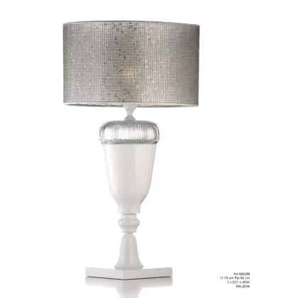 Zdjęcie Lampa stołowa z białego metalu z ręcznie ciętym włoskim kryształem – Il Paralume Marina