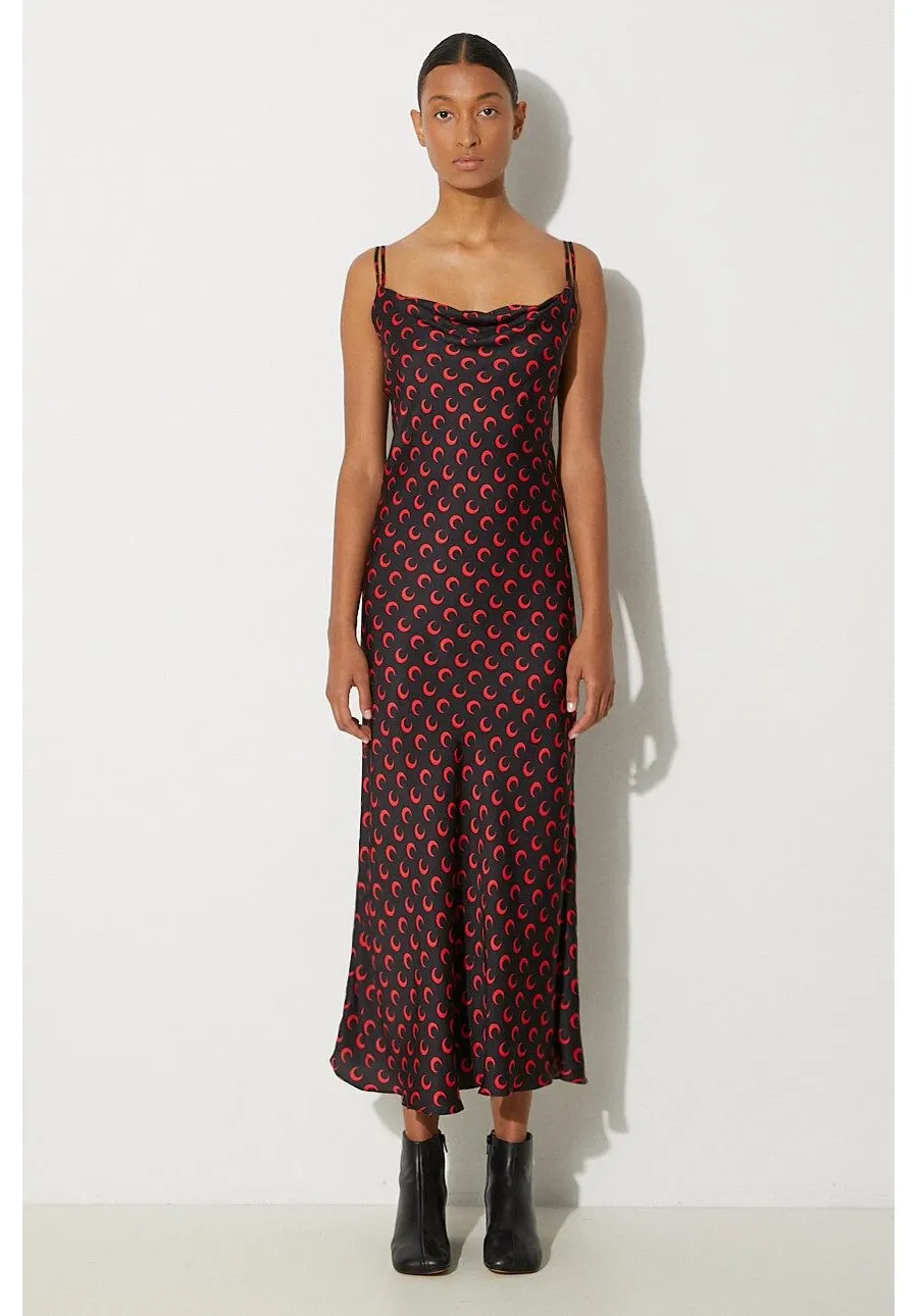 obrazek 1 Marine Serre sukienka Moon Printed Flou Long Slip Dress kolor czarny maxi rozkloszowana WDR302A.CWOV0040