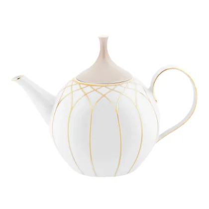 Zdjęcie Biały dzbanek do kawy z porcelany Terrace z geometrycznym motywem i złotym wykończeniem - Vista Alegre