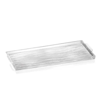 Zdjęcie Stylowa taca na akcesoria łazienkowe z ręcznie szlifowanego kryształu z naprzemiennie matowym i przezroczystym wzorem fal - Il Paralume Marina