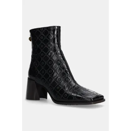 Zdjęcie Marine Serre botki skórzane Moonogram Embossed Leather Ms Block damskie kolor czarny na słupku WFW037A.CLEA0051