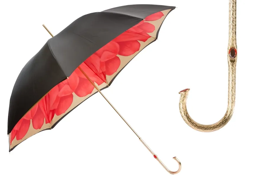 obrazek 1 Elegancki czarny parasol damski zdobiony pięknym motywem kwiatu – Pasotti