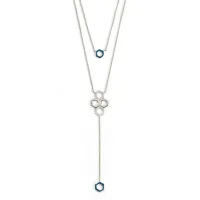 Zdjęcie Srebrny naszyjnik rodowany, wykończony białymi cyrkoniami i niebieską emalią