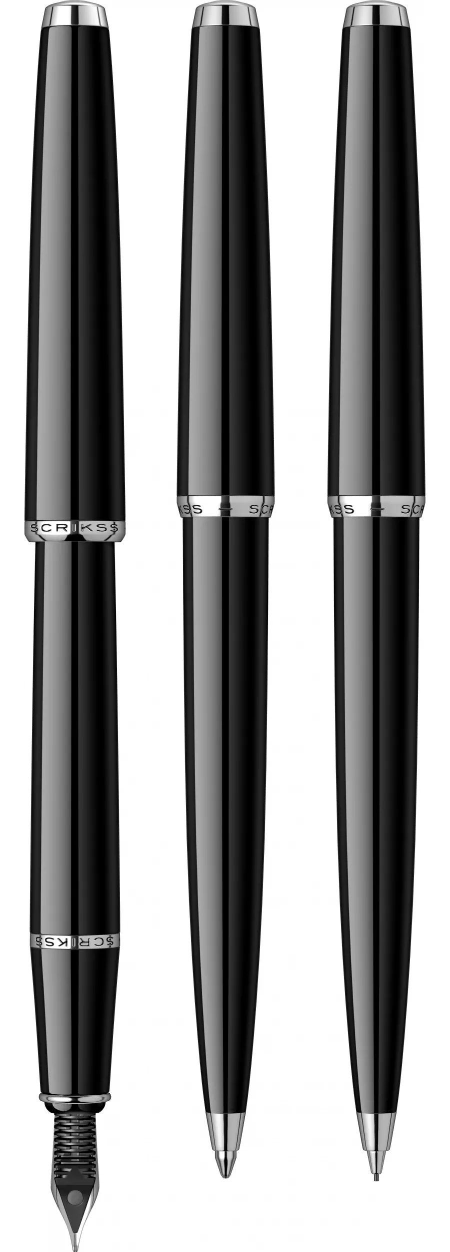 obrazek 3 Czarny zestaw piśmienniczy: pióro wieczne - długopis - ołówek mechaniczny 0.7mm