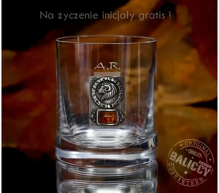 obrazek 5 Szklanka do whisky z bursztynem - znak zodiaku Baran