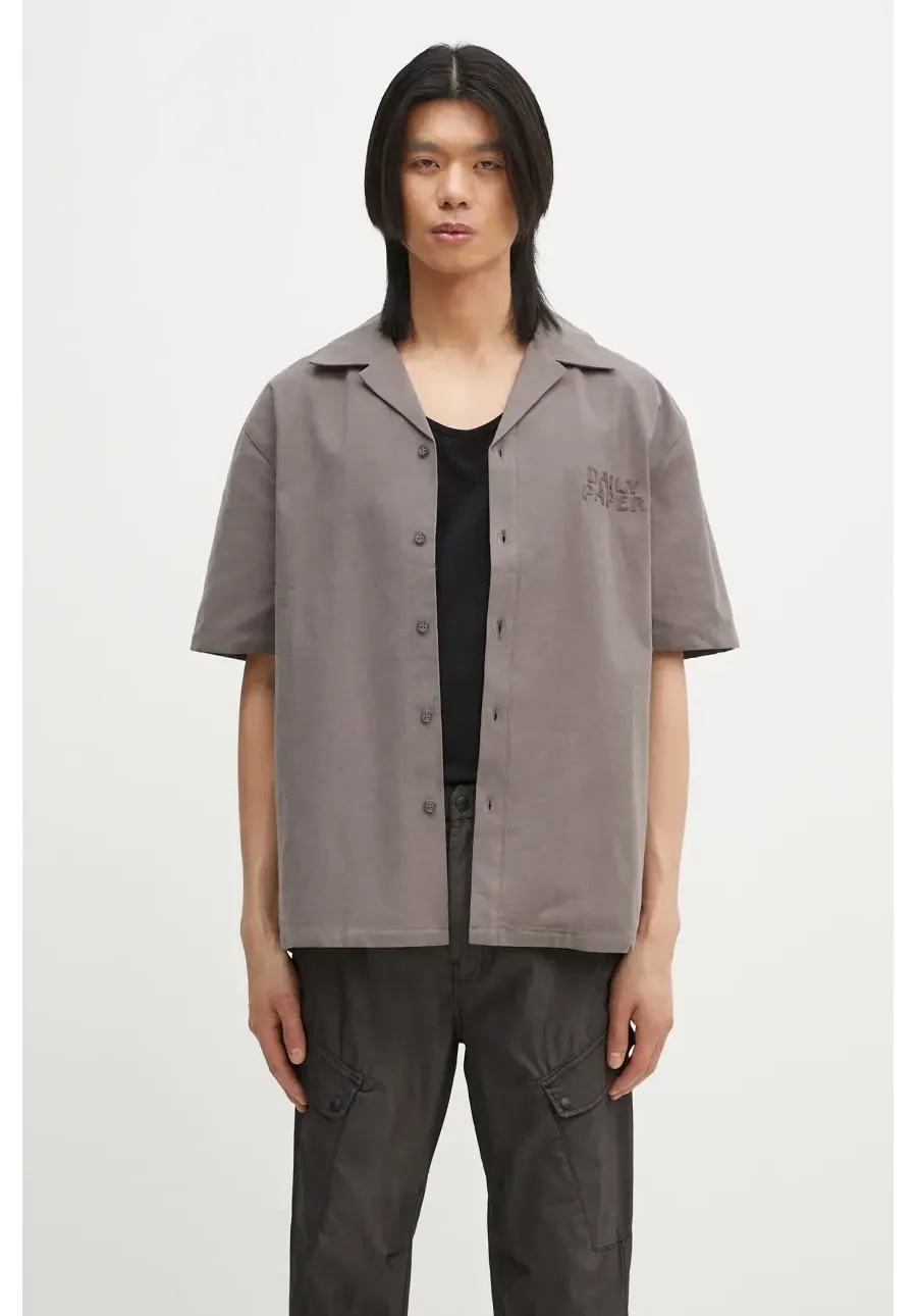 obrazek 1 Daily Paper koszula bawełniana Chain Stitch Ss Shirt męska kolor szary relaxed z kołnierzykiem klasycznym 2511125