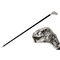 Picture A prestigious black walking stick with a handle in the shape of a dinosaur head - Pasotti