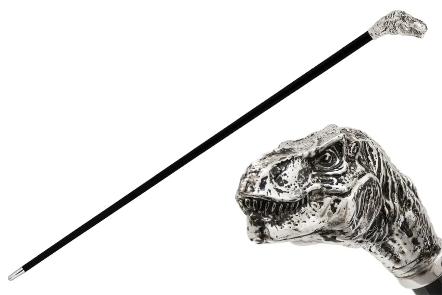 obrazek 1 Prestiżowa czarna laska z rączką w kształcie głowy dinozaura – Pasotti