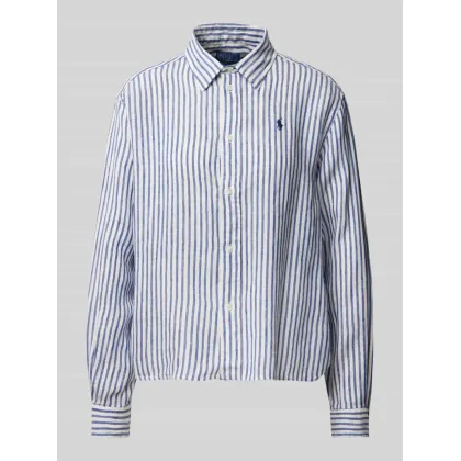 Zdjęcie Bluzka lniana o krótkim, pudełkowym kroju z wyhaftowanym logo