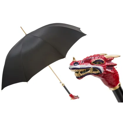 Picture Beautiful, stylish black men's umbrella with a handle in the shape of a dragon's head - Pasotti