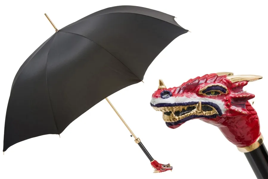 obrazek 1 Piękny stylowy czarny parasol męski z rączką w kształcie głowy smoka – Pasotti