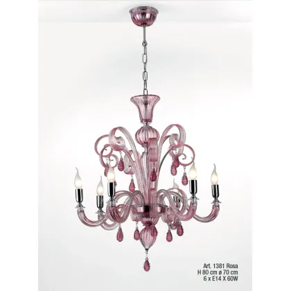 Zdjęcie 6-punktowy żyrandol z różowego szkła Murano - Il Paralume Marina
