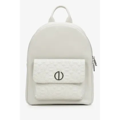 Zdjęcie Estro: Jasnoszary skórzany plecak damski ze srebrnymi detalami