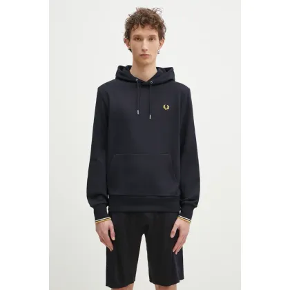 Zdjęcie Fred Perry bluza bawełniana męska kolor granatowy z kapturem gładka M2643.W53