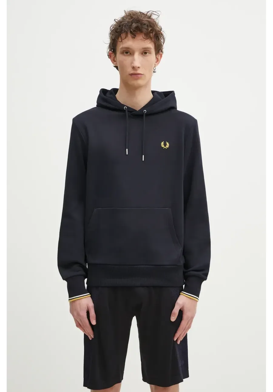 obrazek 1 Fred Perry bluza bawełniana męska kolor granatowy z kapturem gładka M2643.W53