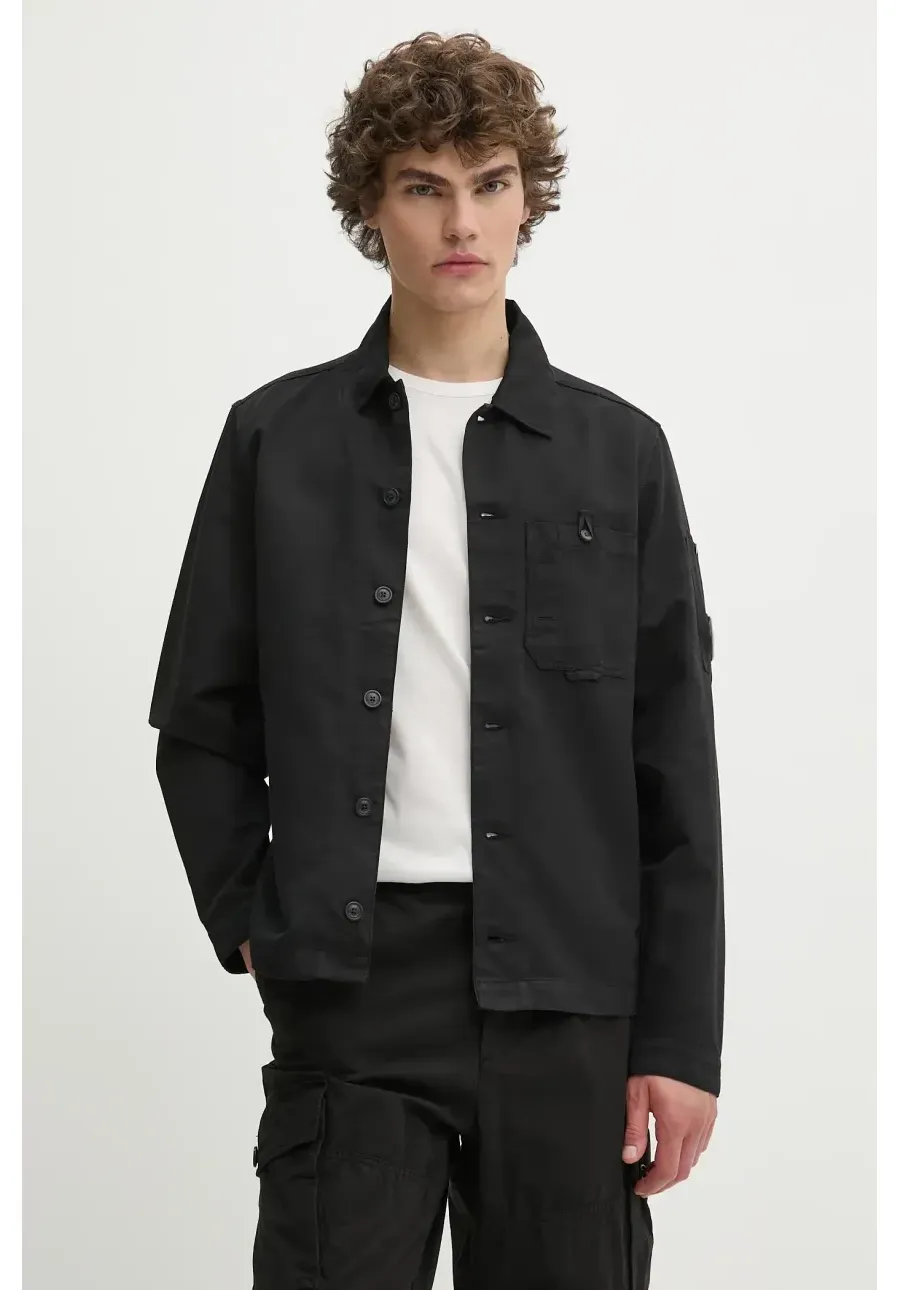 obrazek 1 C.P. Company koszula z domieszką lnu męska kolor czarny regular z kołnierzykiem klasycznym 18CMOS102A006273G