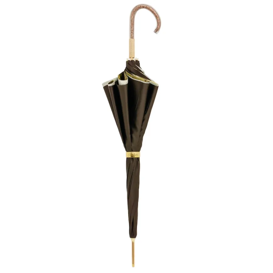 obrazek 2 Stylowy parasol damski w kolorze khaki zdobiony kwiatowym motywem - Pasotti