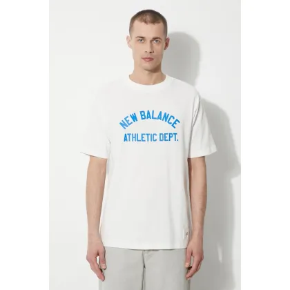 Zdjęcie New Balance t-shirt bawełniany męski kolor beżowy z nadrukiem MT41514SST