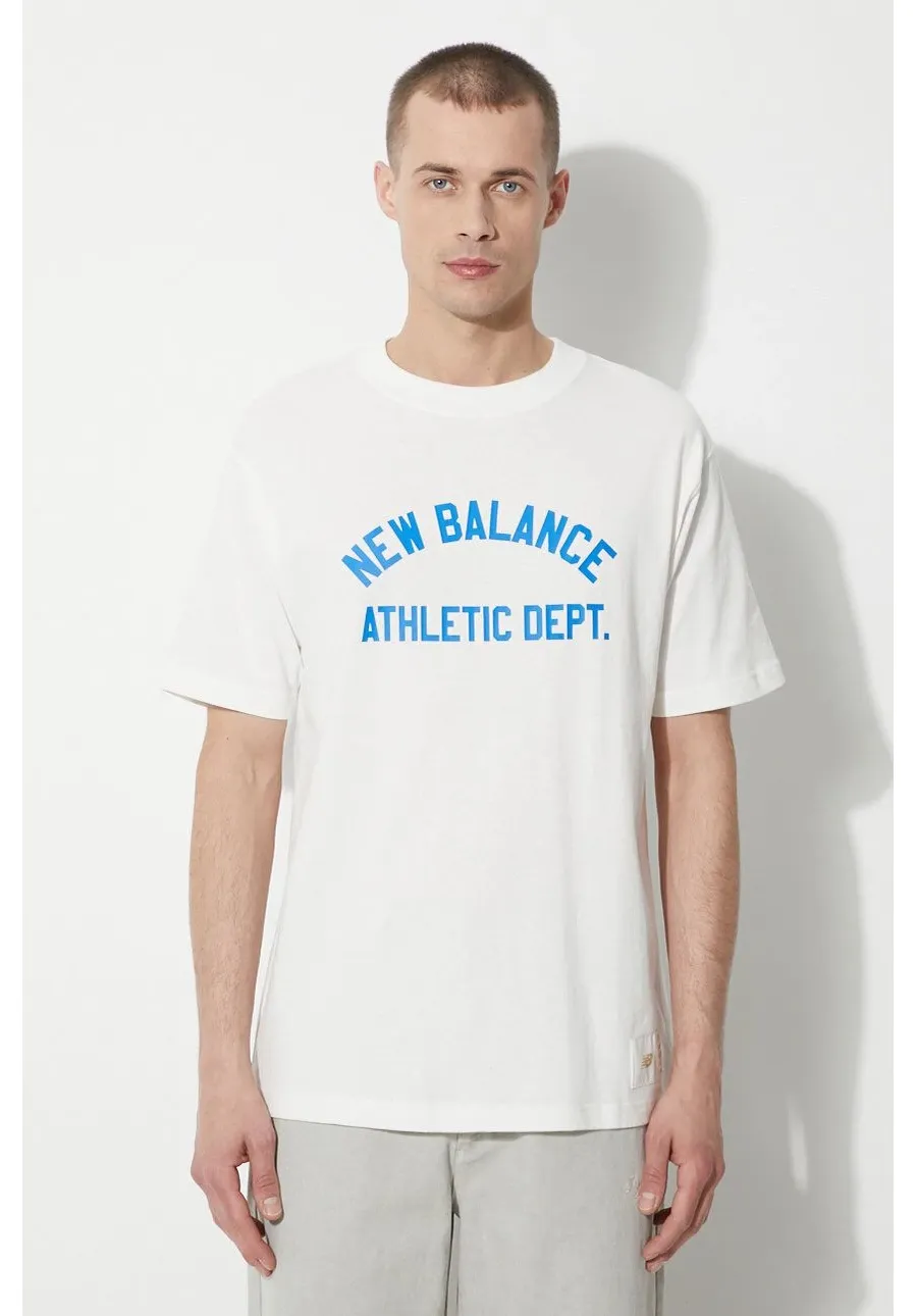 obrazek 1 New Balance t-shirt bawełniany męski kolor beżowy z nadrukiem MT41514SST