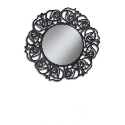 Zdjęcie Okrągłe, perforowane lustro, lakierowane z antracytowym wykończeniem z masy perłowej - Zanini