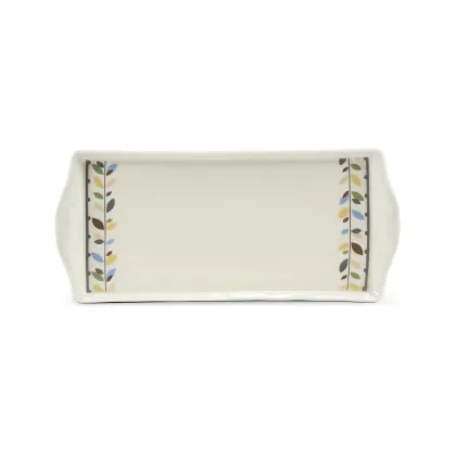 Zdjęcie Wyjątkowa porcelanowa prostokątna taca w kolorze kości słoniowej zdobiona delikatnym motywem liści - Leander