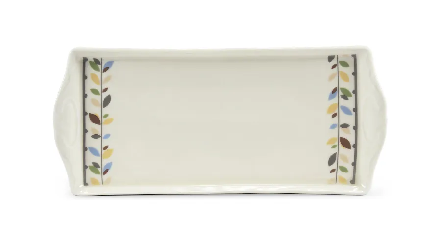 obrazek 1 Wyjątkowa porcelanowa prostokątna taca w kolorze kości słoniowej zdobiona delikatnym motywem liści - Leander