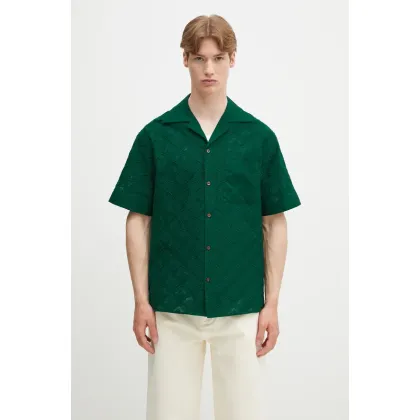 Zdjęcie Drôle de Monsieur koszula bawełniana La Chemise Brodee Tapisserie męska kolor zielony regular G-SH213-CO196-DGN
