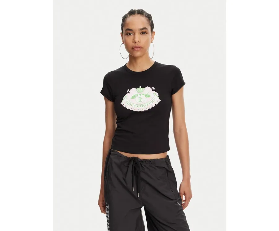 obrazek 1 Juicy Couture T-Shirt Hibiscus JCGCT125041 Czarny Slim Fit