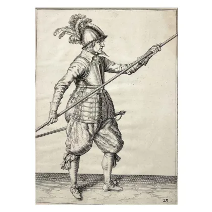 Picture A tasteful engraving by Jacob De Gheyn, Profile of a Soldier from the 16th century