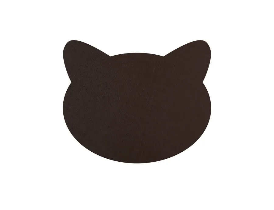 obrazek 3 Skórzana podkładka na stół z wzorem głowy kota w kolorze cappuccino i czekoladowym
