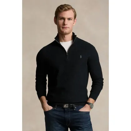 Zdjęcie Polo Ralph Lauren sweter bawełniany kolor czarny lekki z półgolfem 710932304