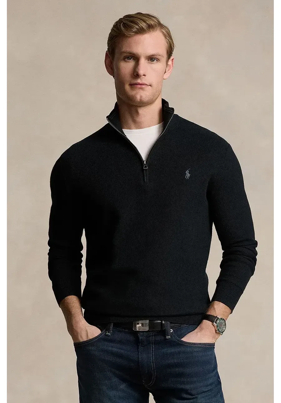 obrazek 1 Polo Ralph Lauren sweter bawełniany kolor czarny lekki z półgolfem 710932304