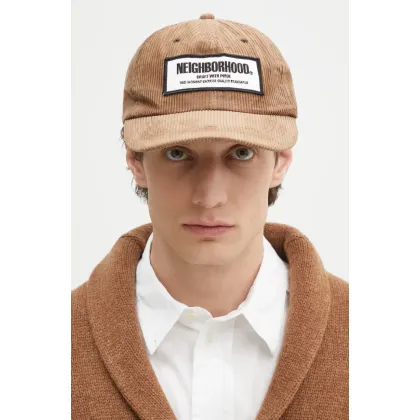 Zdjęcie NEIGHBORHOOD czapka z daszkiem bawełniana Corduroy Dad Cap kolor brązowy z aplikacją 242YGNH.HT04