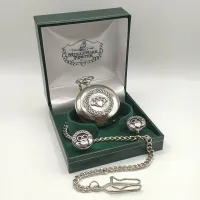 Picture Exclusive set - men's pewter quartz pocket watch and cufflinks